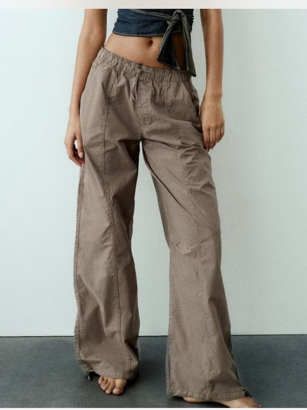 Zara Tan Brown Parachute Trousers